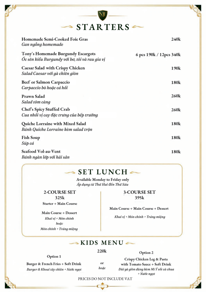 Maison Tony - Menu - Starters