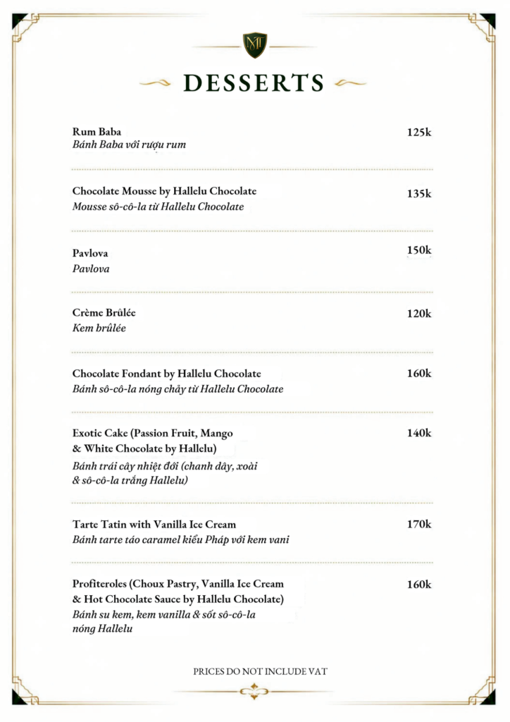 Maison Tony - Menu - Desserts