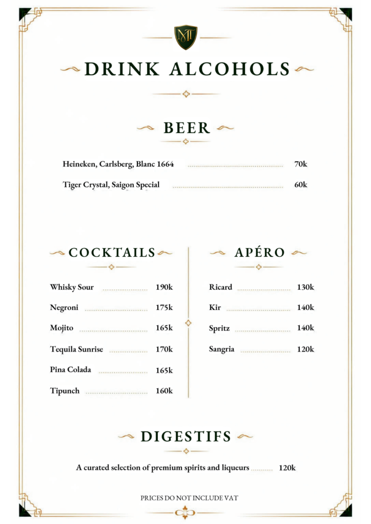 Maison Tony - Menu - Alcohol Drinks