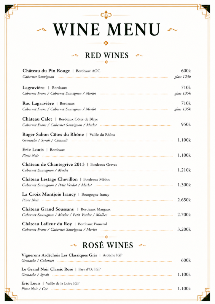 Wine Menu - Maison Tony
